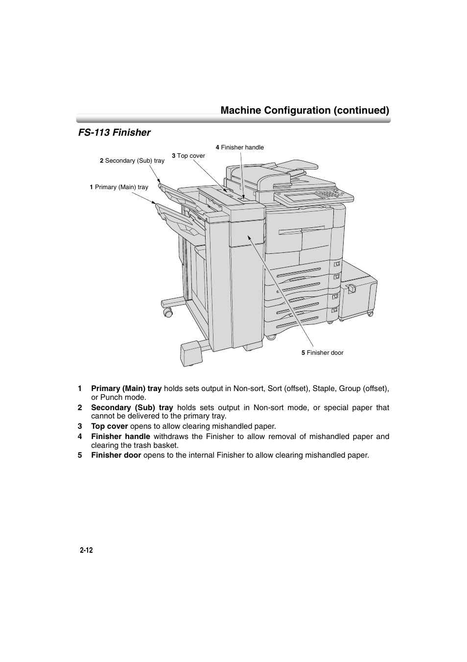 Fs-113 finisher, Fs-113 finisher -12, Machine configuration (continued) | Konica Minolta 7222 User Manual | Page 44 / 328