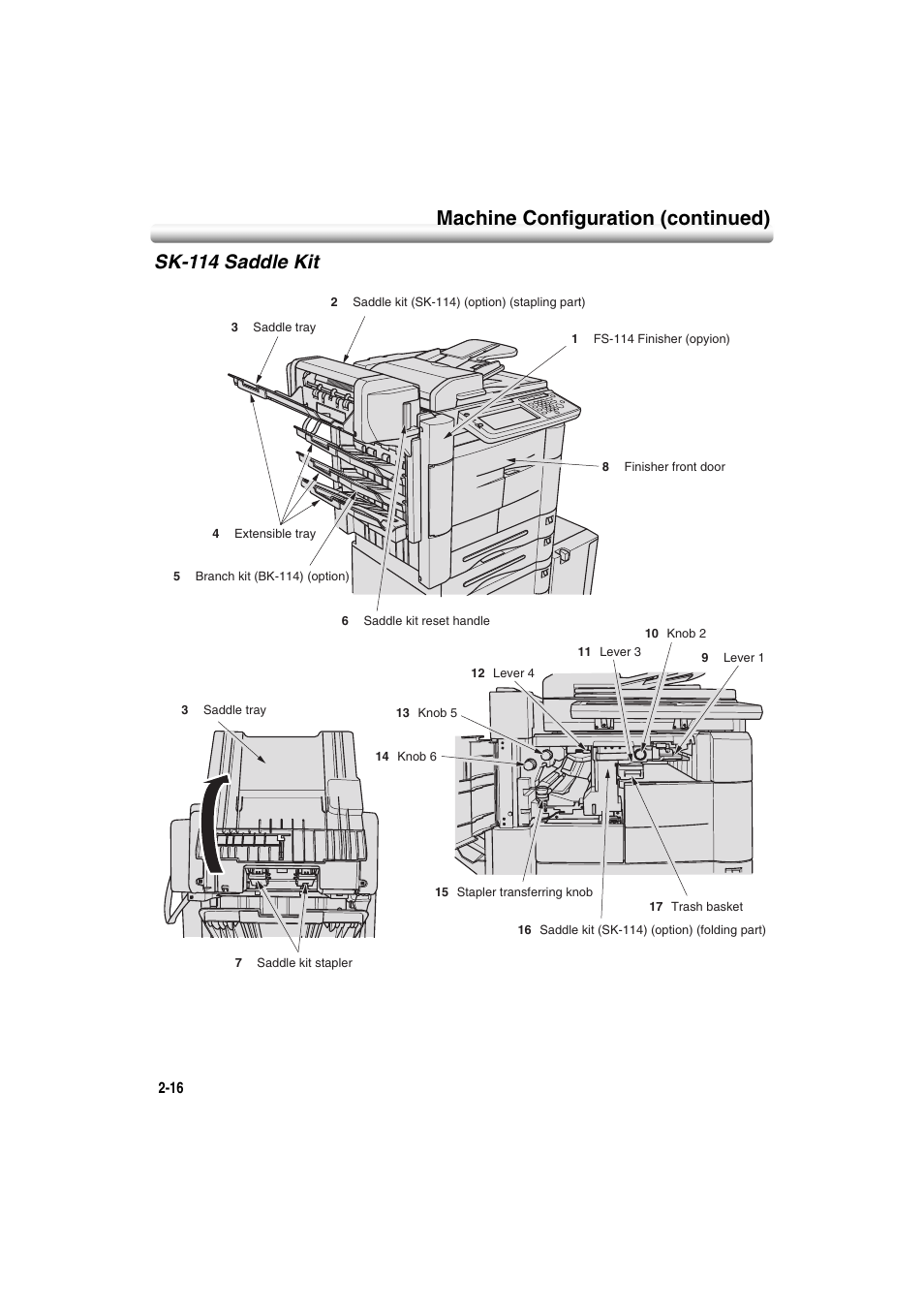 Sk-114 saddle kit, Sk-114 saddle kit -16, Machine configuration (continued) | Konica Minolta 7222 User Manual | Page 48 / 328