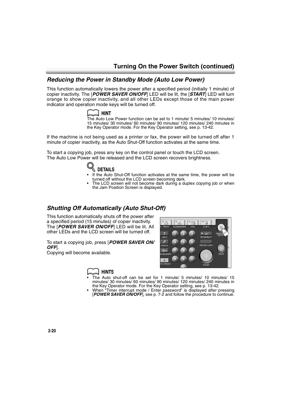 Shutting off automatically (auto shut-off), Turning on the power switch (continued) | Konica Minolta 7222 User Manual | Page 52 / 328