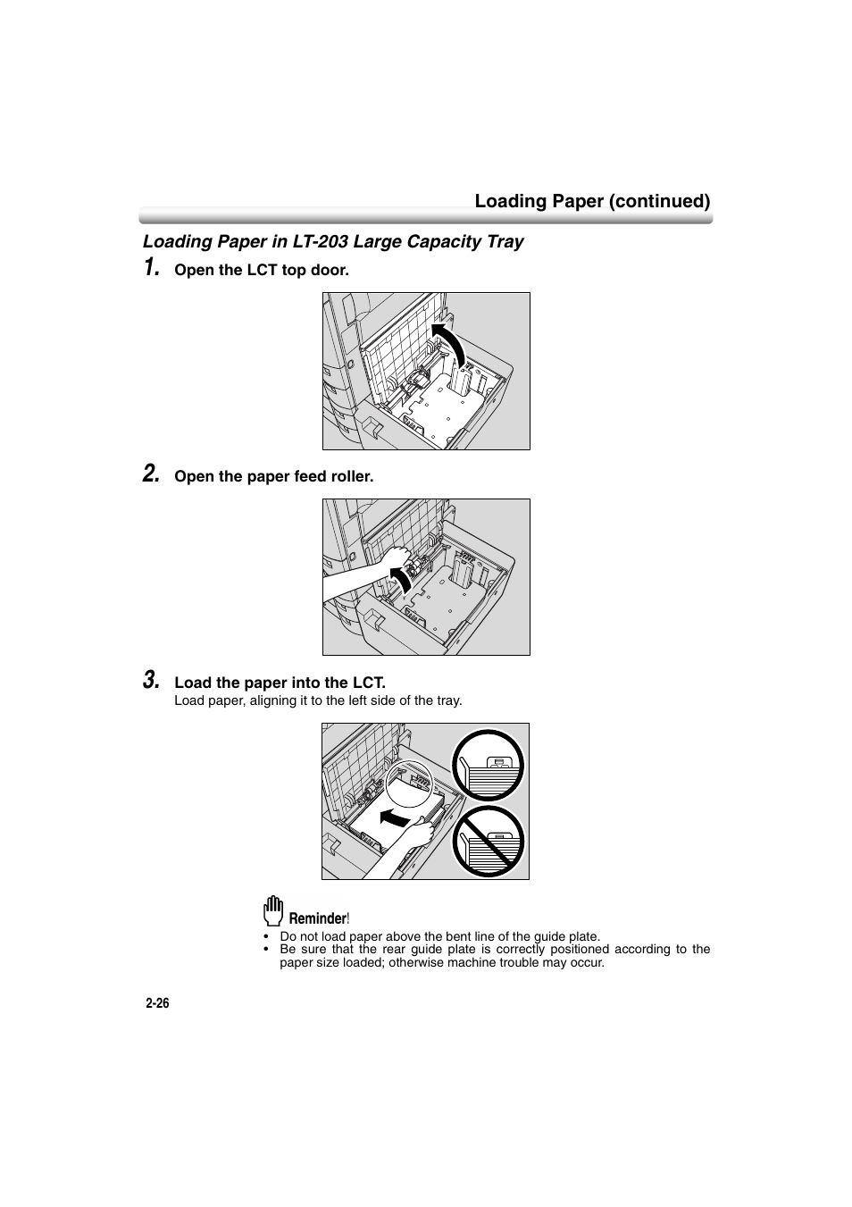 Loading paper in lt-203 large capacity tray, Loading paper in lt-203 large capacity tray -26 | Konica Minolta 7222 User Manual | Page 58 / 328