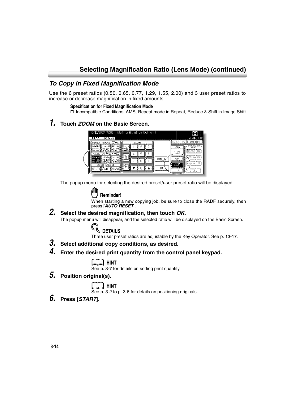 To copy in fixed magnification mode, To copy in fixed magnification mode -14 | Konica Minolta 7222 User Manual | Page 76 / 328