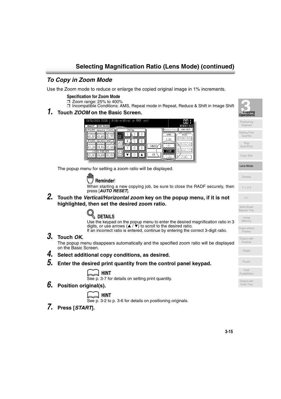 To copy in zoom mode, To copy in zoom mode -15 | Konica Minolta 7222 User Manual | Page 77 / 328