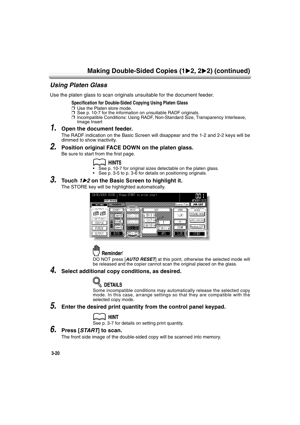 Using platen glass, Using platen glass -20 | Konica Minolta 7222 User Manual | Page 82 / 328