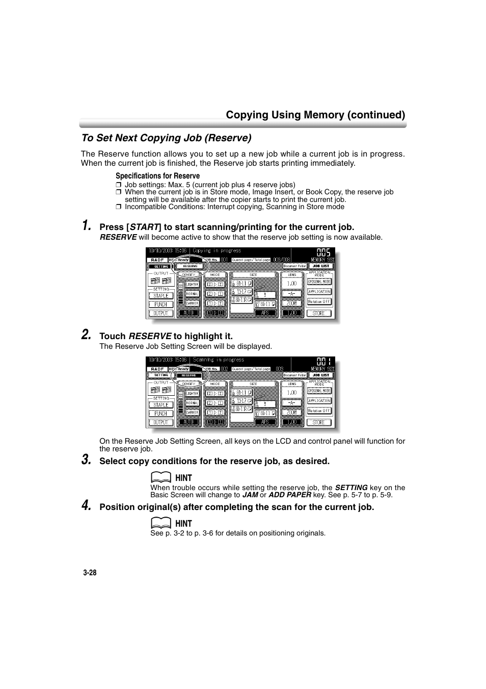 To set next copying job (reserve), To set next copying job (reserve) -28 | Konica Minolta 7222 User Manual | Page 90 / 328