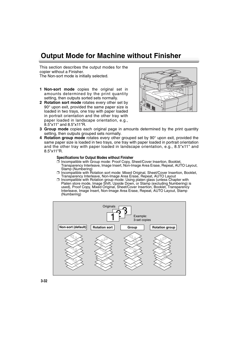 Output mode for machine without finisher, Output mode for machine without finisher -32 | Konica Minolta 7222 User Manual | Page 94 / 328