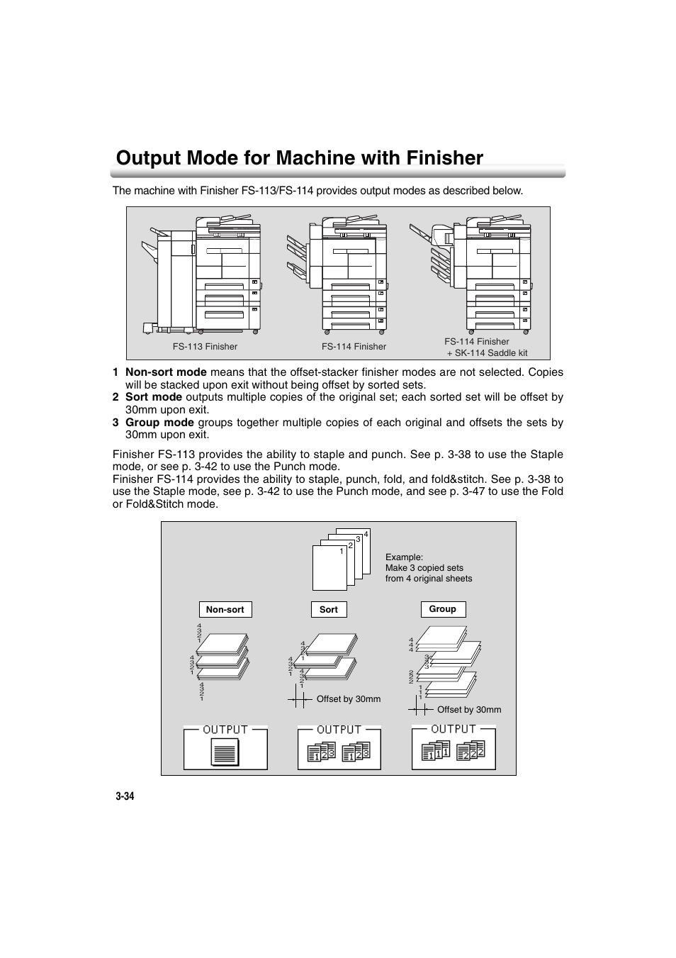 Output mode for machine with finisher, Output mode for machine with finisher -34 | Konica Minolta 7222 User Manual | Page 96 / 328