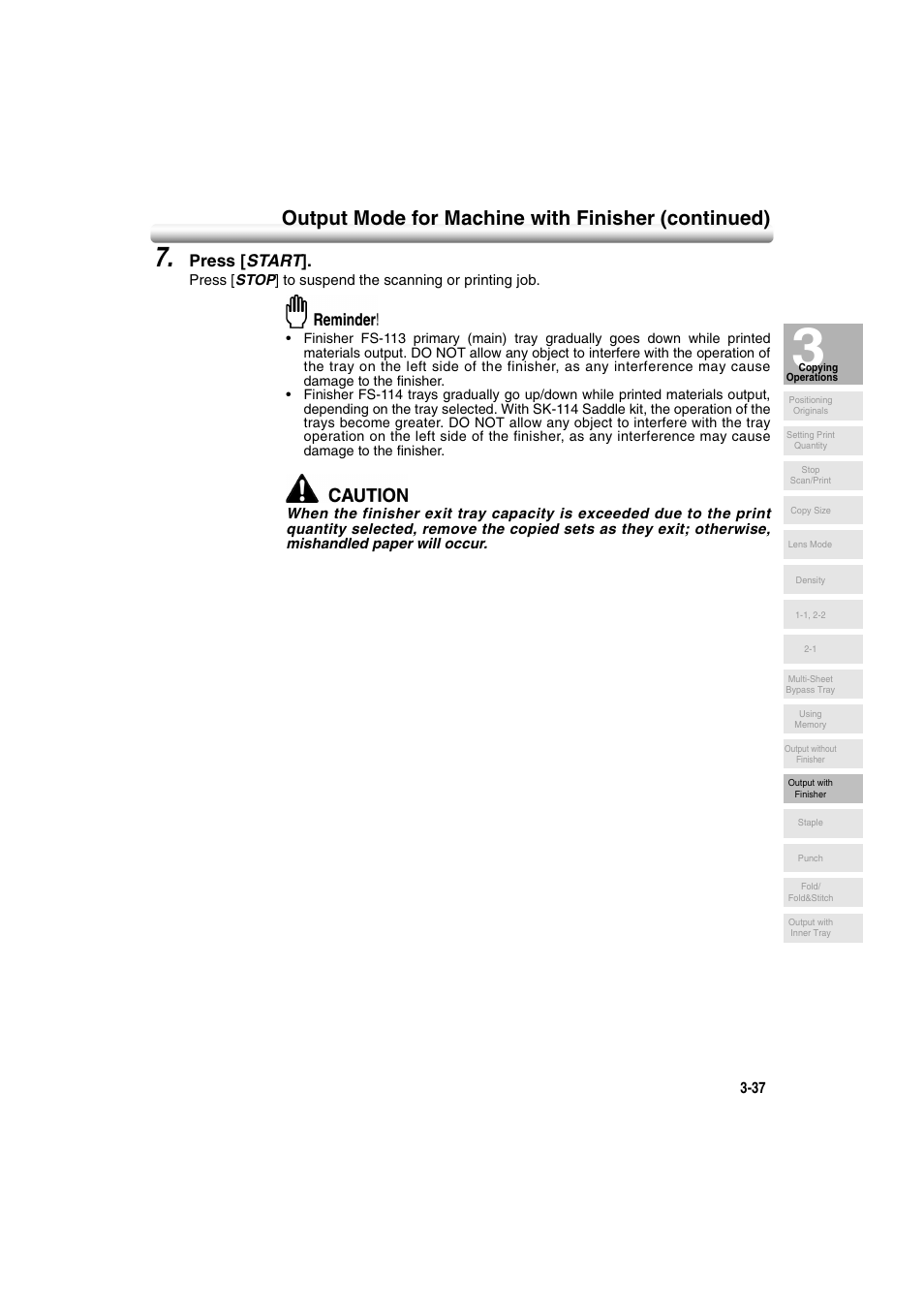 Output mode for machine with finisher (continued), Press [ start | Konica Minolta 7222 User Manual | Page 99 / 328