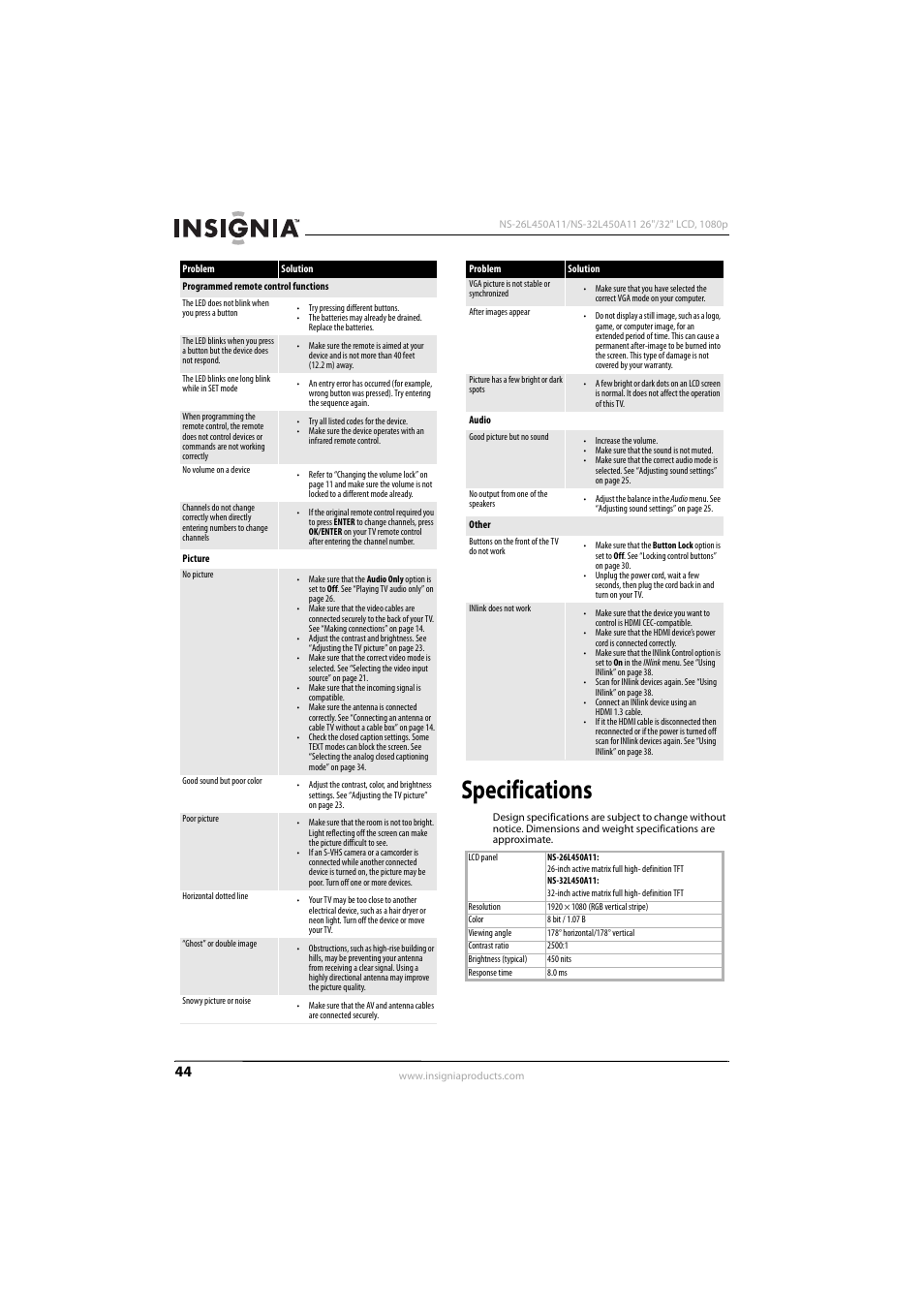 Specifications | Konica Minolta NS-32L450A11 User Manual | Page 48 / 68