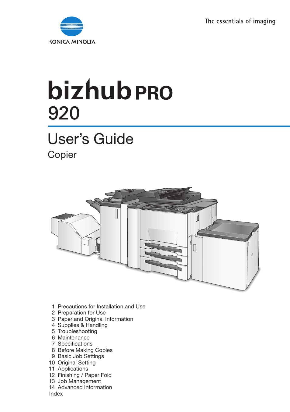 Konica Minolta BIZHUB PRO bizhubPRO920 User Manual | 410 pages