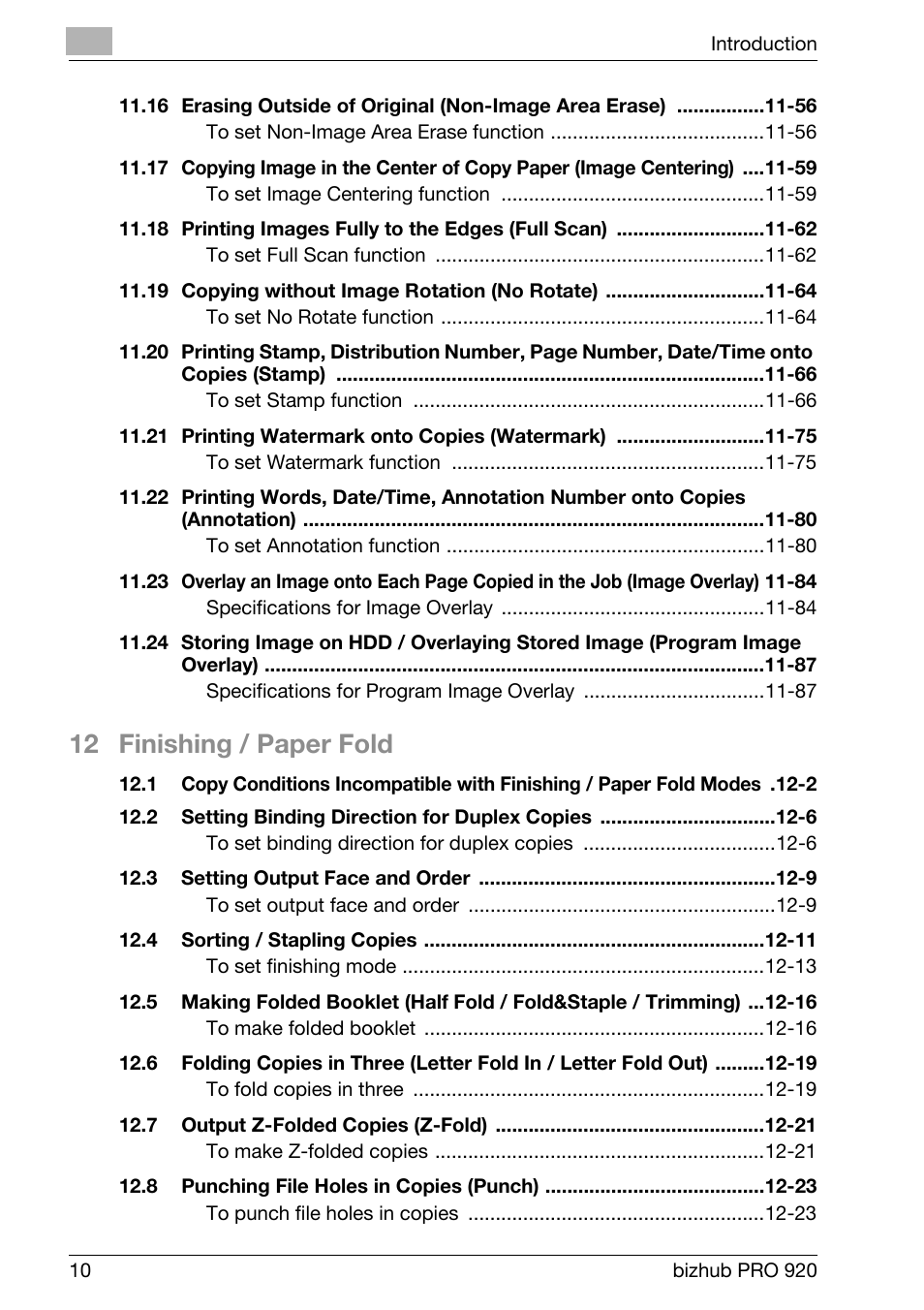 12 finishing / paper fold | Konica Minolta BIZHUB PRO bizhubPRO920 User Manual | Page 14 / 410