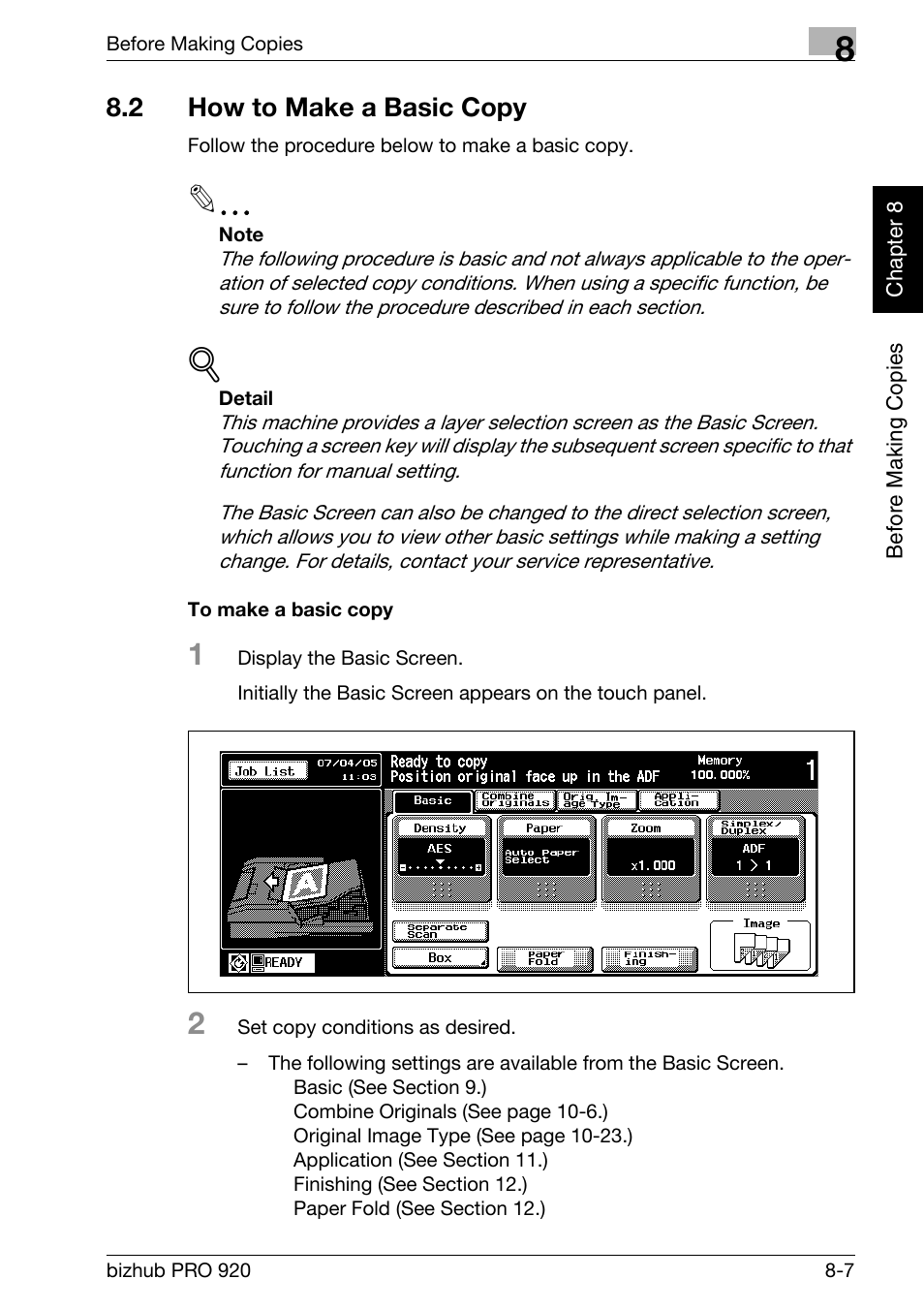 2 how to make a basic copy, How to make a basic copy -7, To make a basic copy -7 | Konica Minolta BIZHUB PRO bizhubPRO920 User Manual | Page 153 / 410