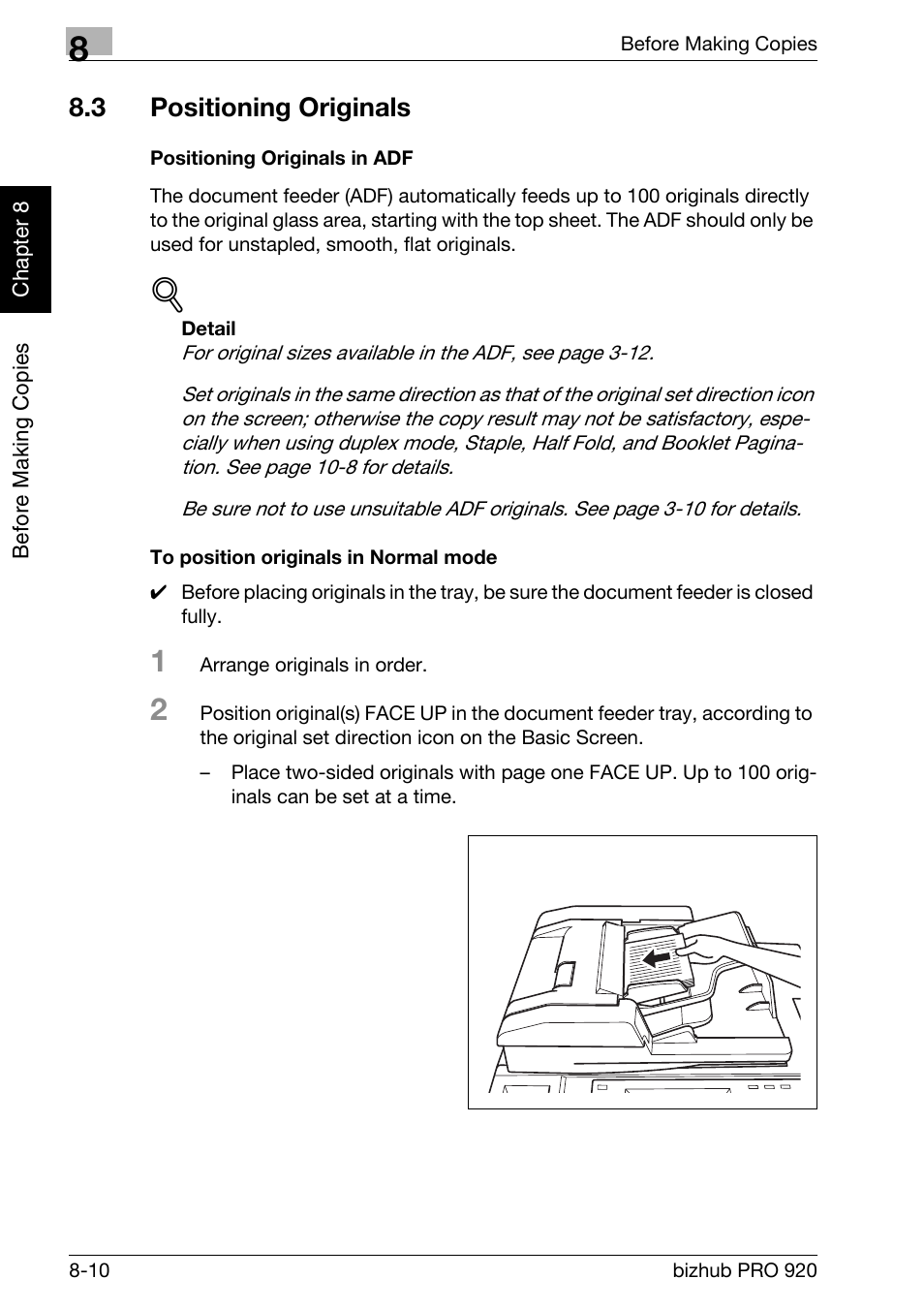 3 positioning originals, Positioning originals -10 | Konica Minolta BIZHUB PRO bizhubPRO920 User Manual | Page 156 / 410