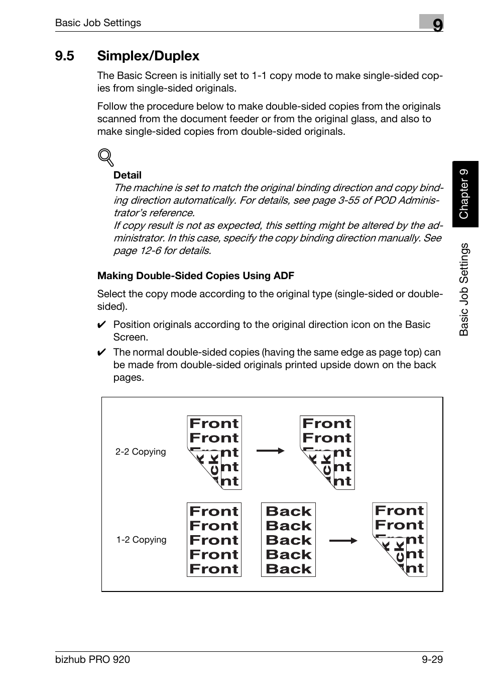 5 simplex/duplex, Simplex/duplex -29, Making double-sided copies using adf -29 | Konica Minolta BIZHUB PRO bizhubPRO920 User Manual | Page 197 / 410