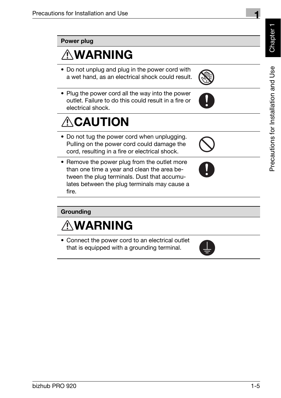 Warning, Caution | Konica Minolta BIZHUB PRO bizhubPRO920 User Manual | Page 21 / 410