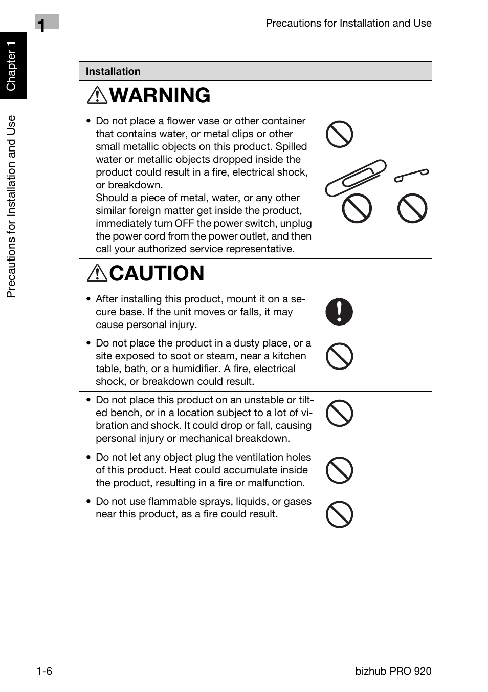 Warning, Caution | Konica Minolta BIZHUB PRO bizhubPRO920 User Manual | Page 22 / 410