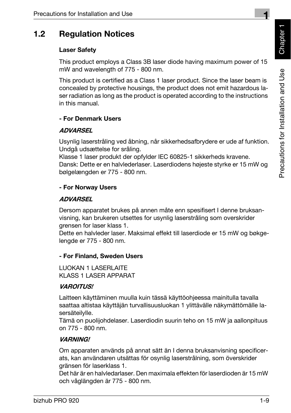 2 regulation notices, Regulation notices -9 | Konica Minolta BIZHUB PRO bizhubPRO920 User Manual | Page 25 / 410