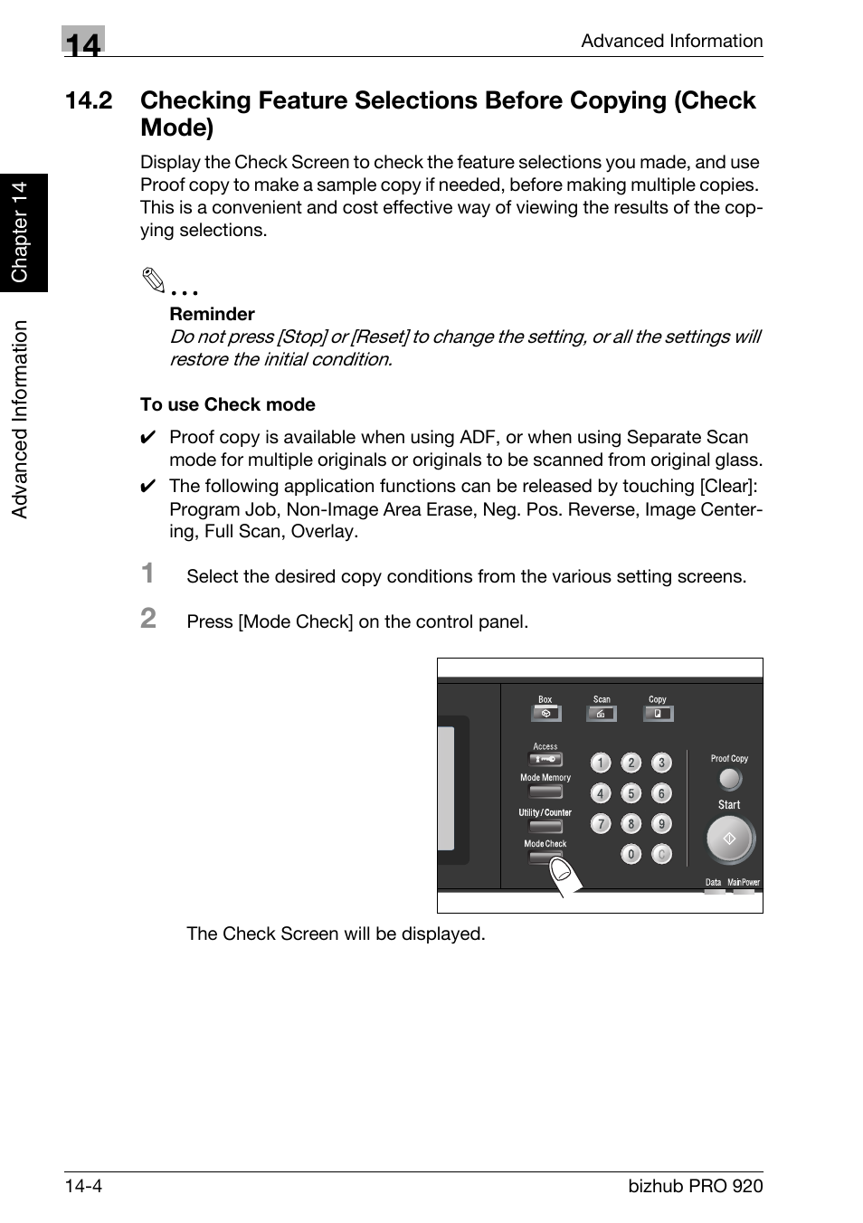 To use check mode -4 | Konica Minolta BIZHUB PRO bizhubPRO920 User Manual | Page 380 / 410