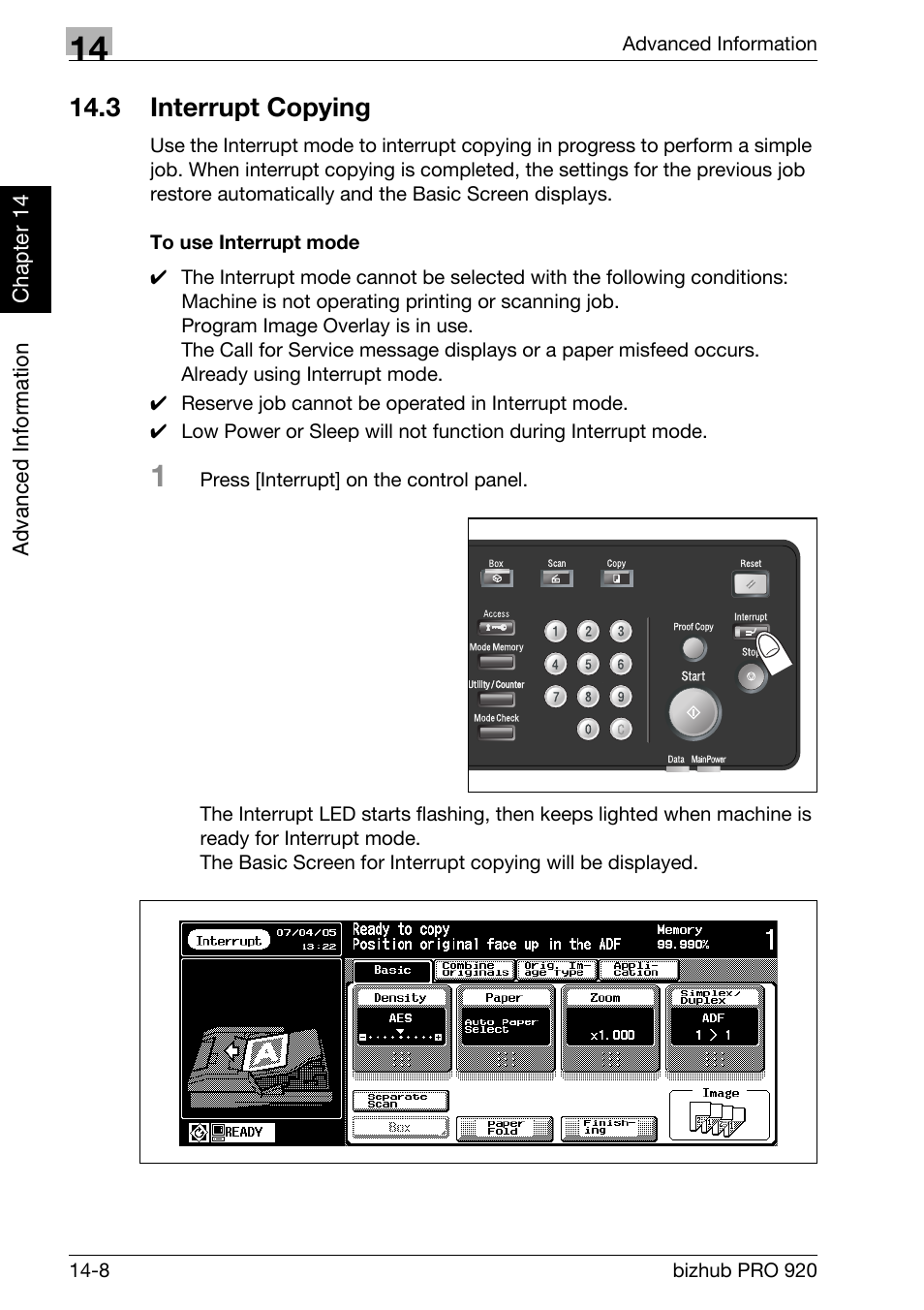 3 interrupt copying, Interrupt copying -8, To use interrupt mode -8 | Konica Minolta BIZHUB PRO bizhubPRO920 User Manual | Page 384 / 410