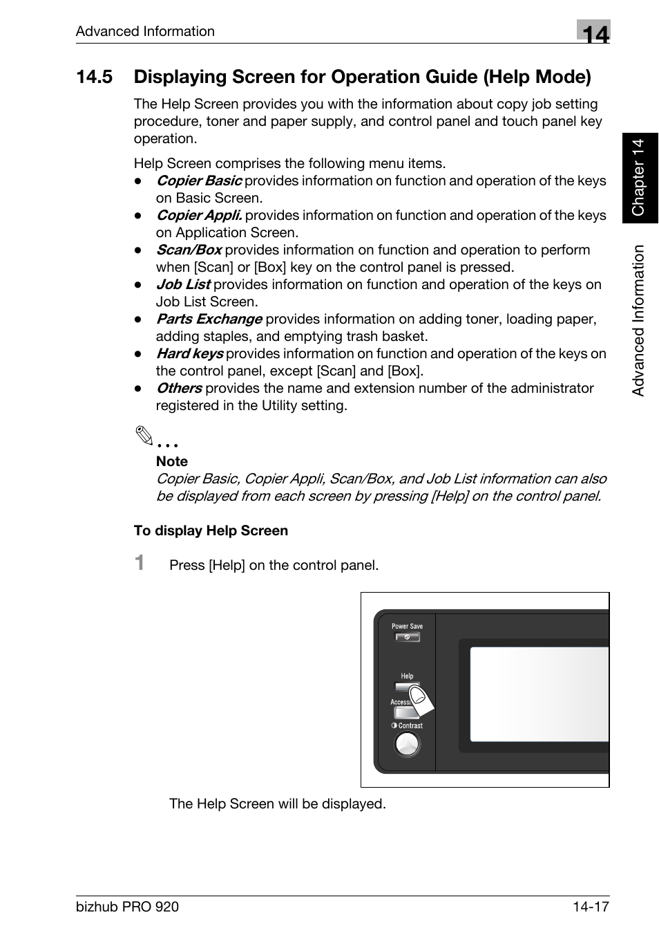 To display help screen -17 | Konica Minolta BIZHUB PRO bizhubPRO920 User Manual | Page 393 / 410