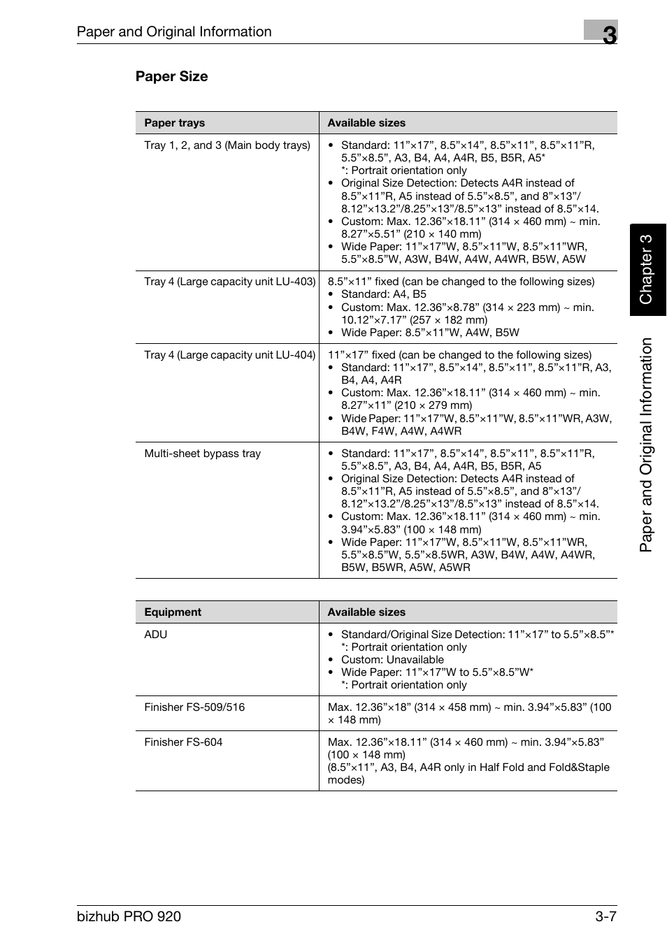 Paper size -7 | Konica Minolta BIZHUB PRO bizhubPRO920 User Manual | Page 71 / 410