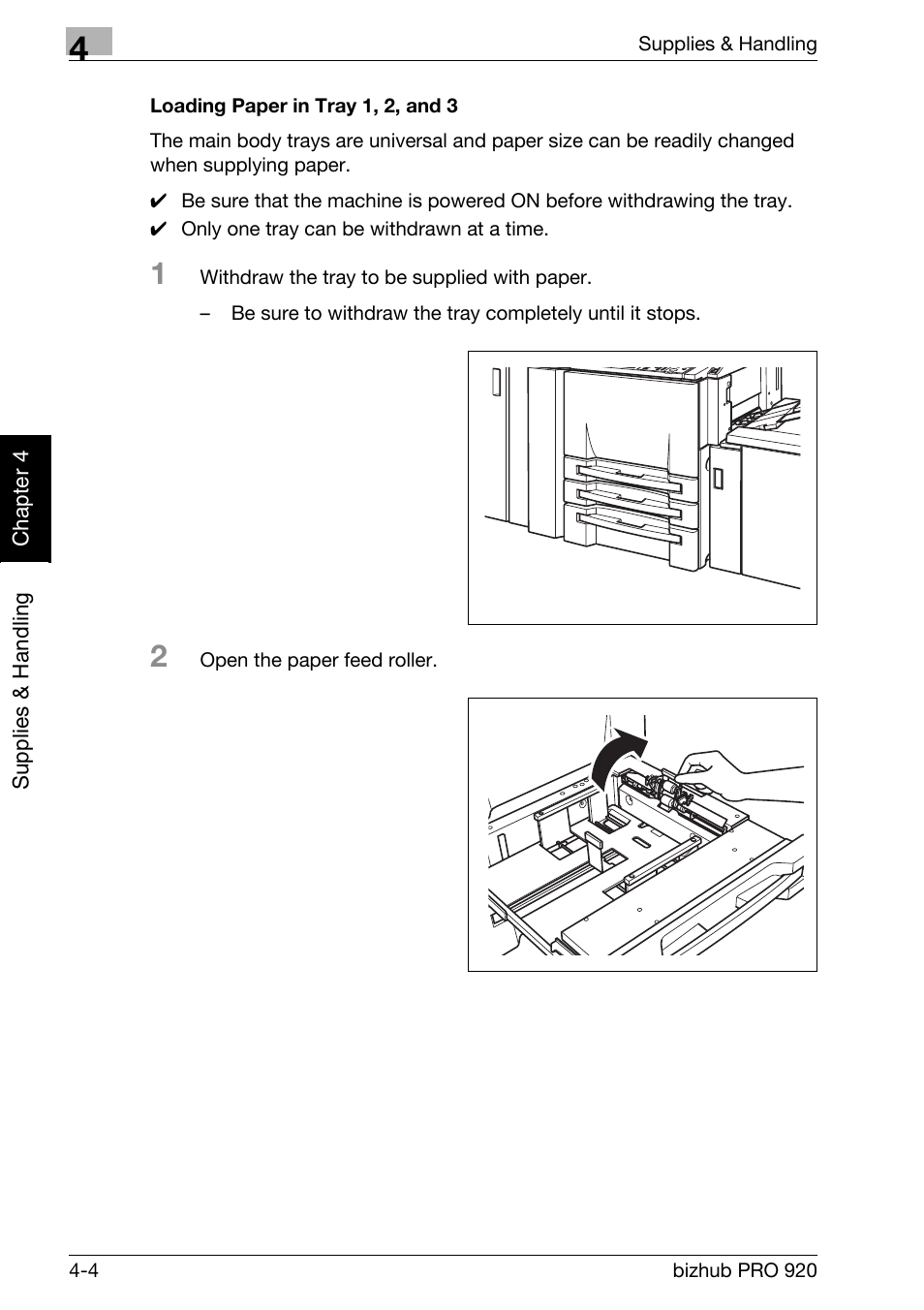 Loading paper in tray 1, 2, and 3 -4 | Konica Minolta BIZHUB PRO bizhubPRO920 User Manual | Page 82 / 410