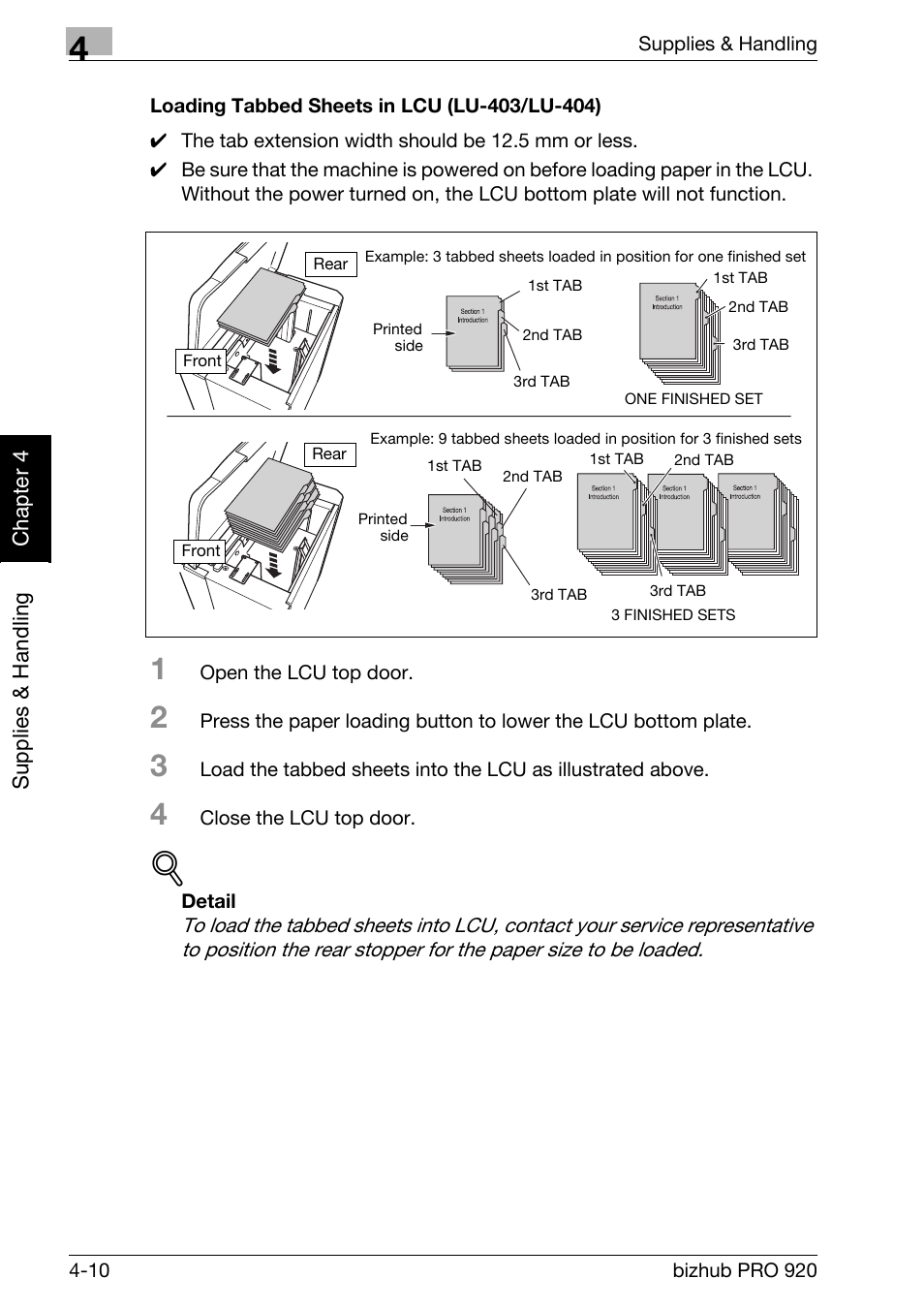 Loading tabbed sheets in lcu (lu-403/lu-404) -10 | Konica Minolta BIZHUB PRO bizhubPRO920 User Manual | Page 88 / 410