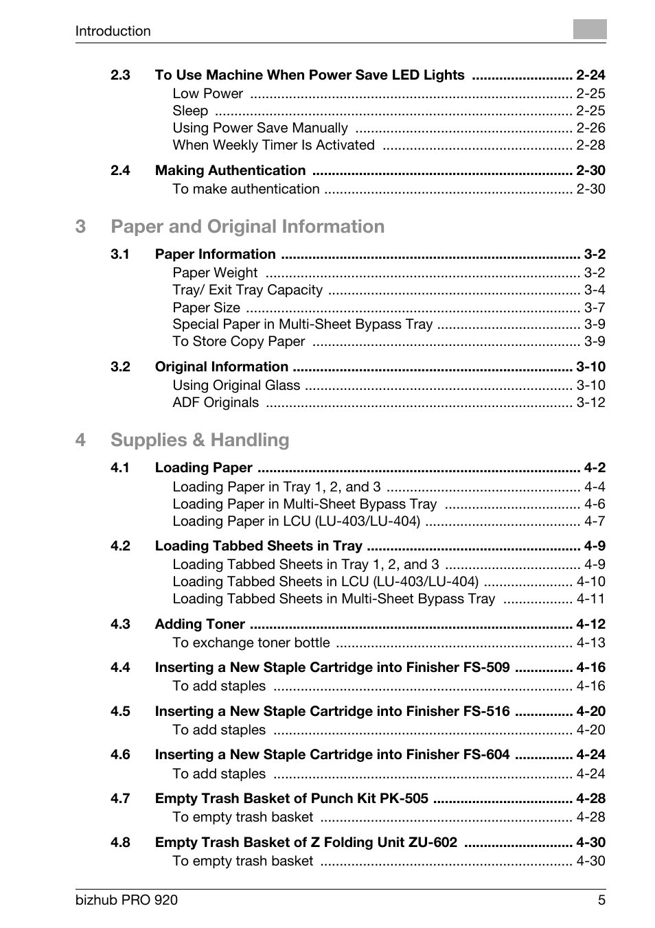3paper and original information, 4supplies & handling | Konica Minolta BIZHUB PRO bizhubPRO920 User Manual | Page 9 / 410
