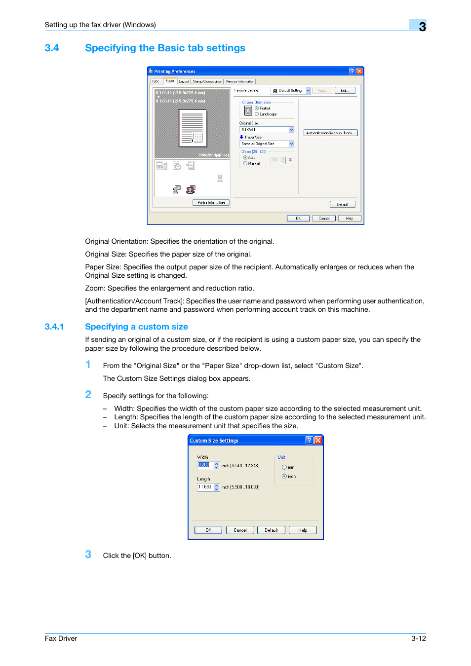 4 specifying the basic tab settings, 1 specifying a custom size, Specifying the basic tab settings -12 | Specifying a custom size -12 | Konica Minolta BIZHUB C253 User Manual | Page 41 / 66