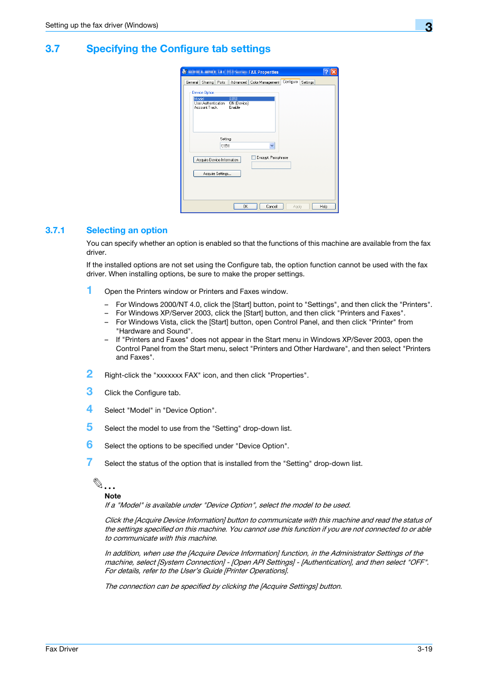 7 specifying the configure tab settings, 1 selecting an option, Specifying the configure tab settings -19 | Selecting an option -19 | Konica Minolta BIZHUB C253 User Manual | Page 48 / 66