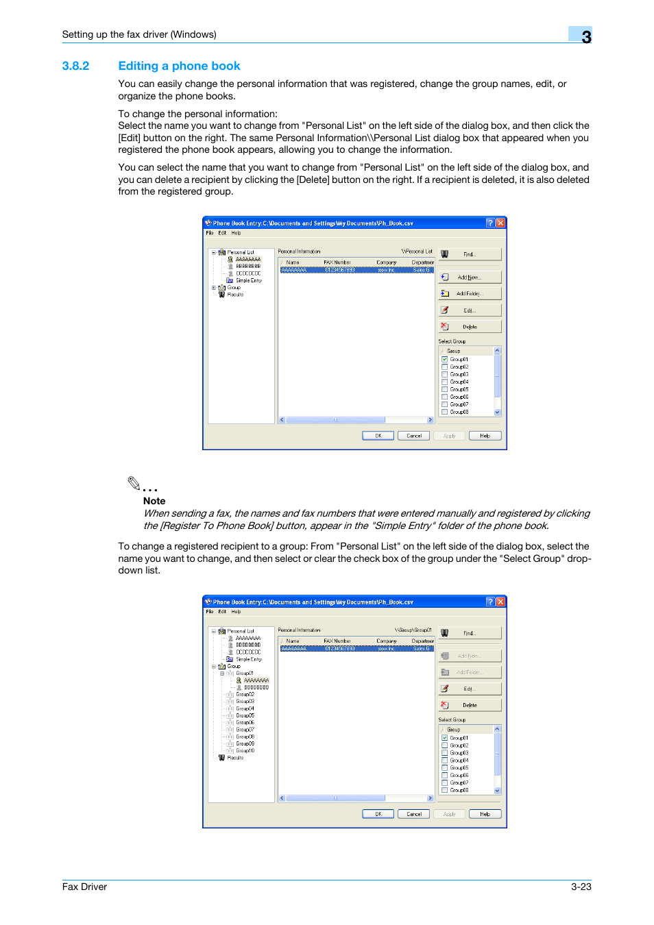 2 editing a phone book, Editing a phone book -23 | Konica Minolta BIZHUB C253 User Manual | Page 52 / 66