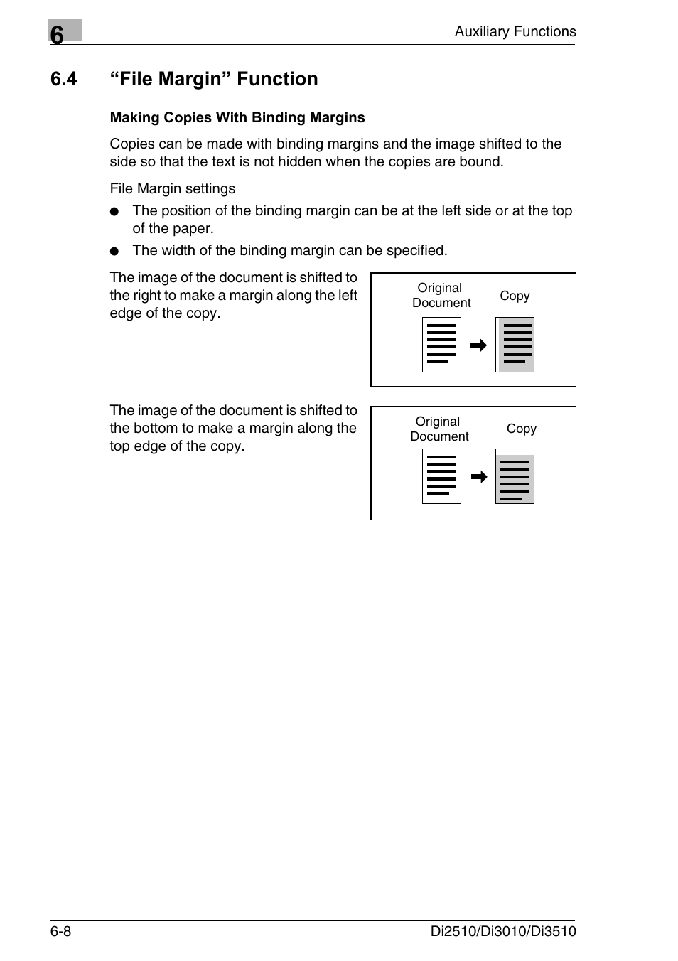 4 “file margin” function, Making copies with binding margins, File margin” function -8 | Making copies with binding margins -8 | Konica Minolta DI3510 User Manual | Page 104 / 334