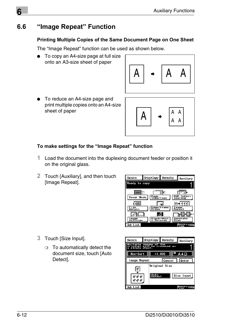 6 “image repeat” function, To make settings for the “image repeat” function, Image repeat” function -12 | Aa a a | Konica Minolta DI3510 User Manual | Page 108 / 334