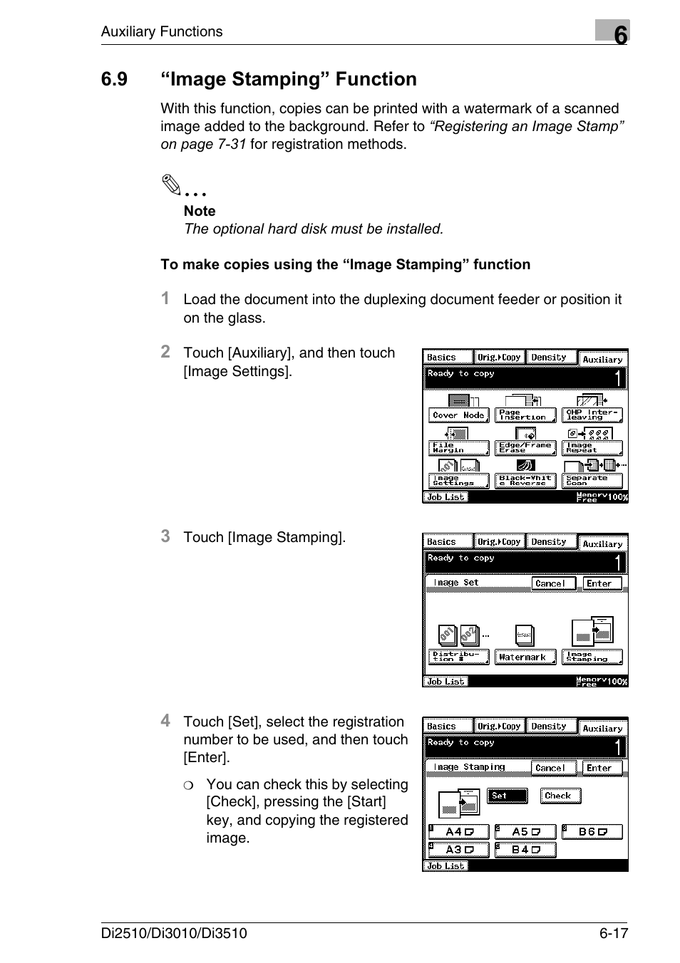 9 “image stamping” function, To make copies using the “image stamping” function, Image stamping” function -17 | Konica Minolta DI3510 User Manual | Page 113 / 334