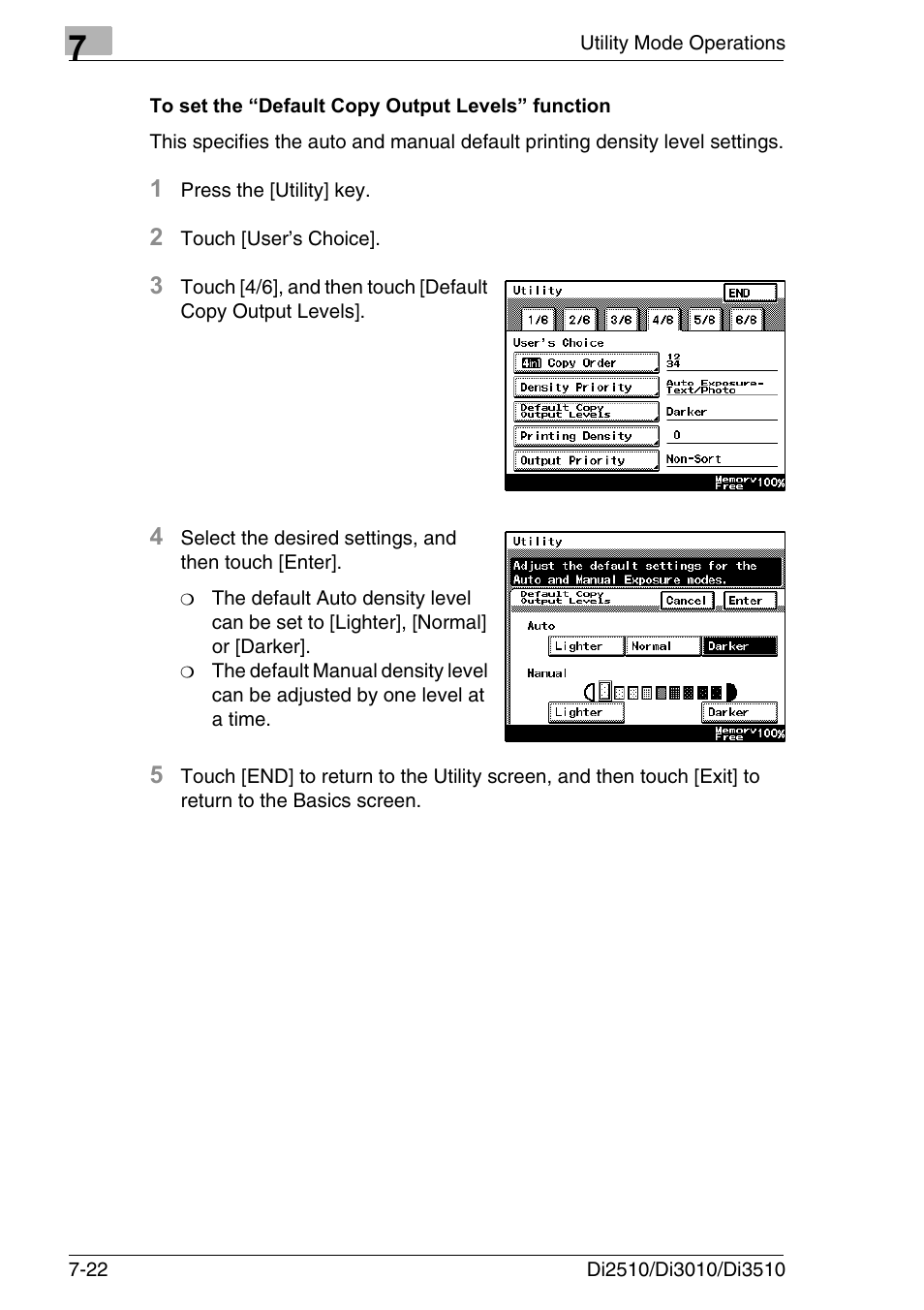 To set the “default copy output levels” function | Konica Minolta DI3510 User Manual | Page 138 / 334