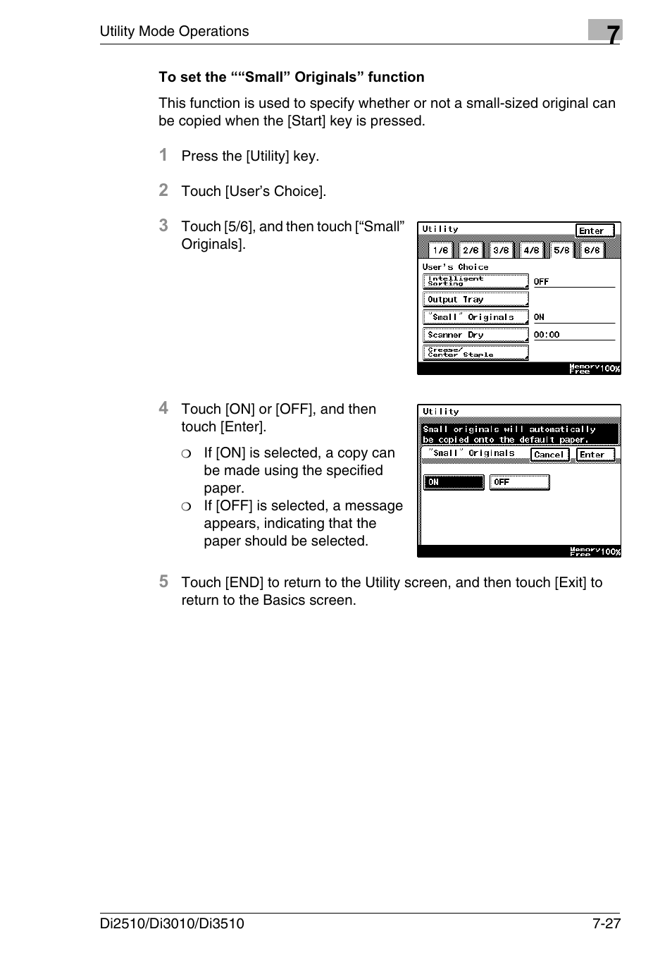 To set the ““small” originals” function, To set the ““small” originals” function -27 | Konica Minolta DI3510 User Manual | Page 143 / 334