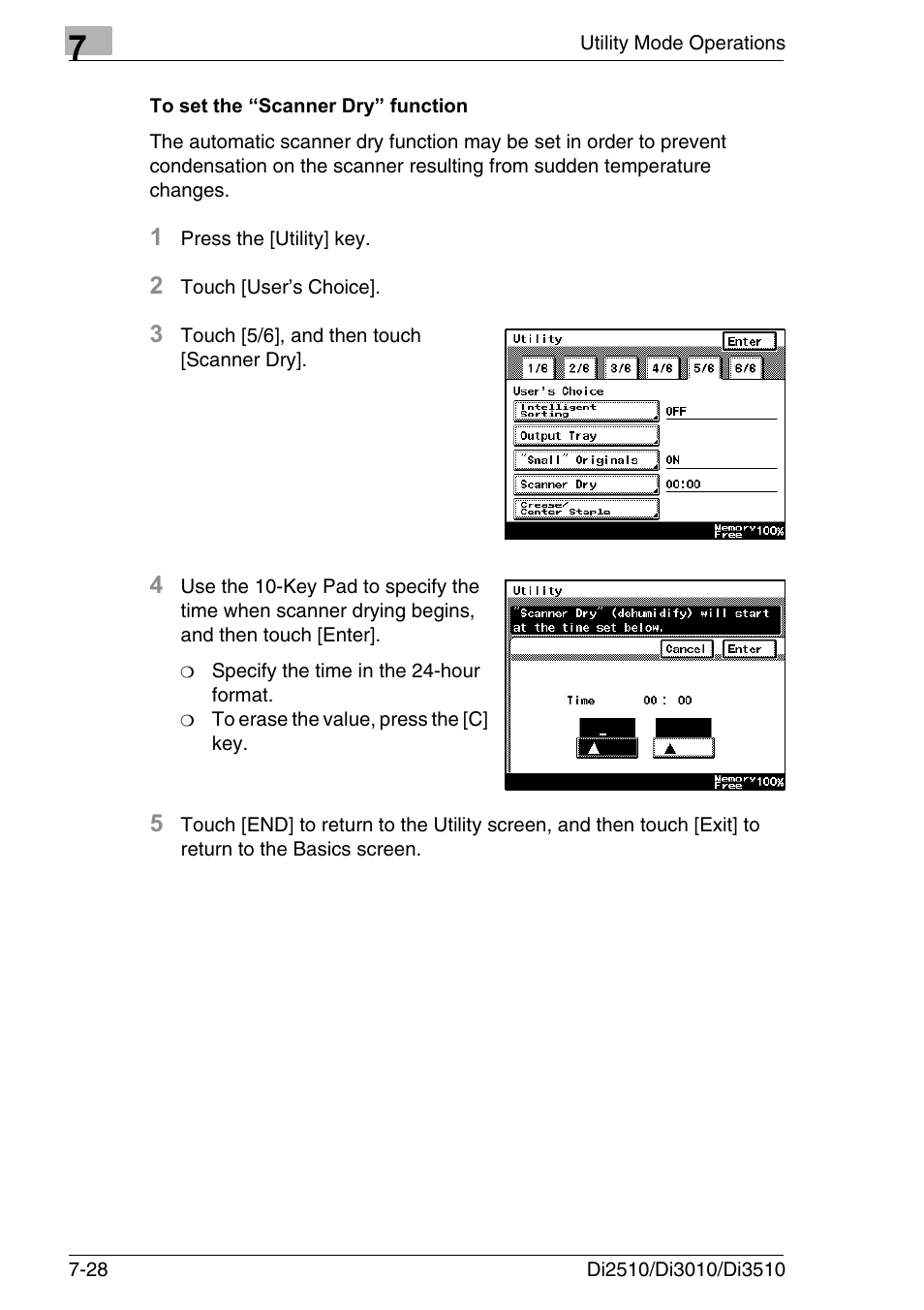 To set the “scanner dry” function, To set the “scanner dry” function -28 | Konica Minolta DI3510 User Manual | Page 144 / 334