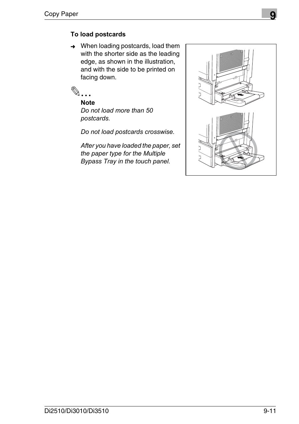 To load postcards, To load postcards -11 | Konica Minolta DI3510 User Manual | Page 191 / 334