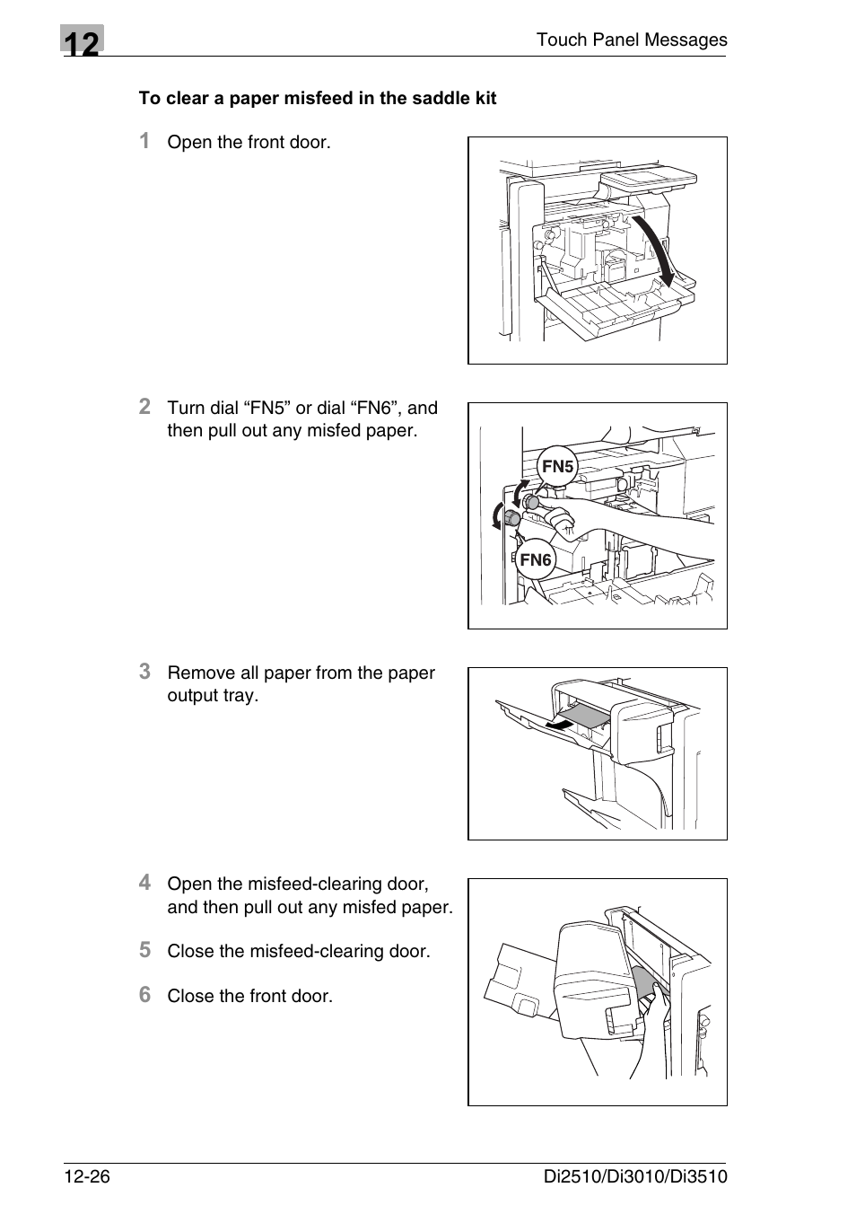 To clear a paper misfeed in the saddle kit, To clear a paper misfeed in the saddle kit -26 | Konica Minolta DI3510 User Manual | Page 292 / 334