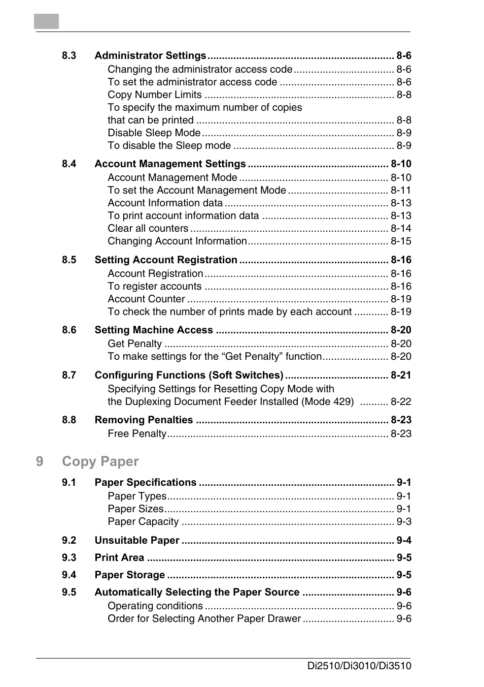 9copy paper | Konica Minolta DI3510 User Manual | Page 8 / 334