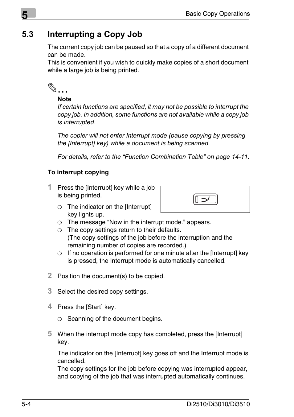 3 interrupting a copy job, To interrupt copying, Interrupting a copy job -4 | To interrupt copying -4 | Konica Minolta DI3510 User Manual | Page 94 / 334