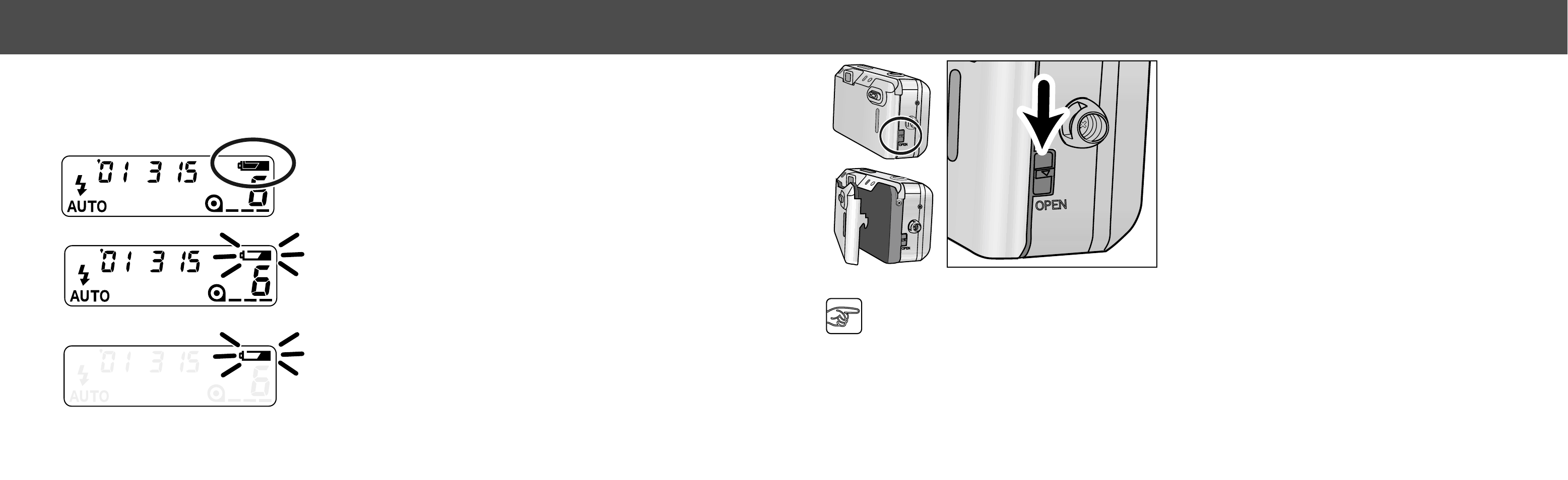 Loading the film, Battery condition indicator | Konica Minolta Konica LEXIO115 User Manual | Page 9 / 33