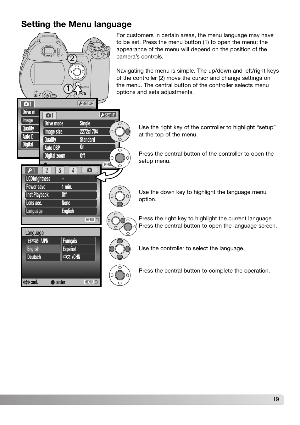 Setting the menu language | Konica Minolta Z3 User Manual | Page 19 / 124