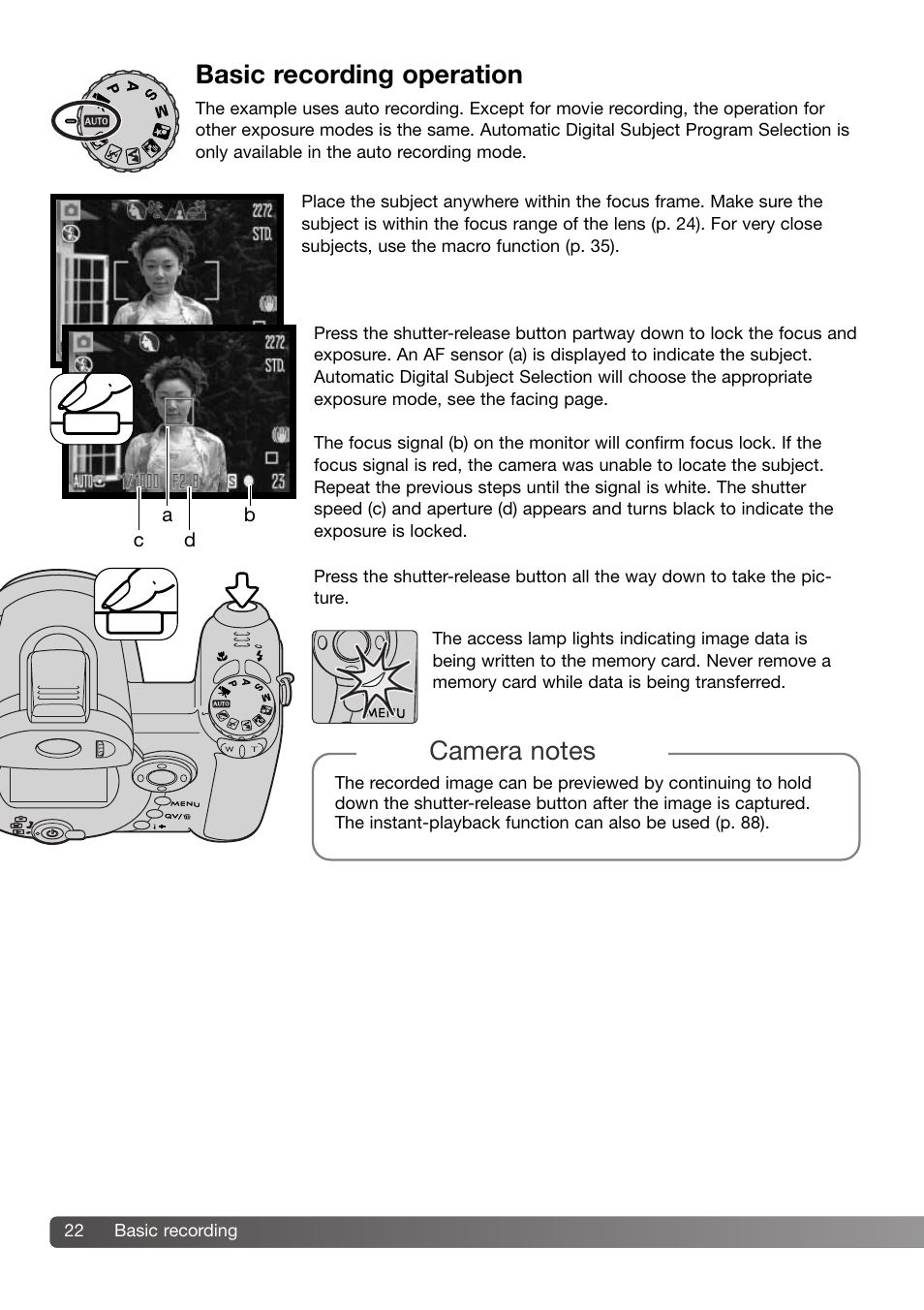 Basic recording operation | Konica Minolta Z3 User Manual | Page 22 / 124