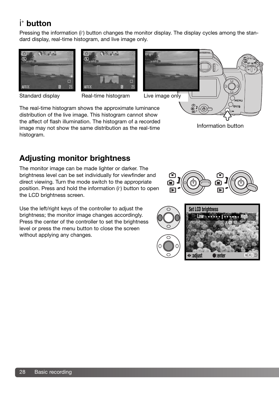 I+ button adjusting monitor brightness, Button adjusting monitor brightness | Konica Minolta Z3 User Manual | Page 28 / 124