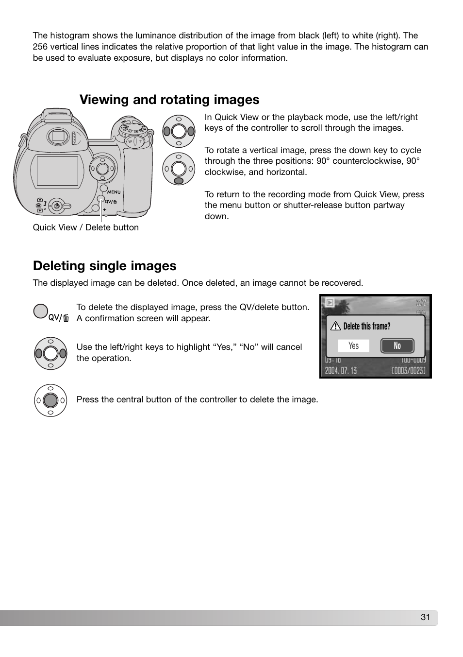 Viewing and rotating images deleting single images | Konica Minolta Z3 User Manual | Page 31 / 124