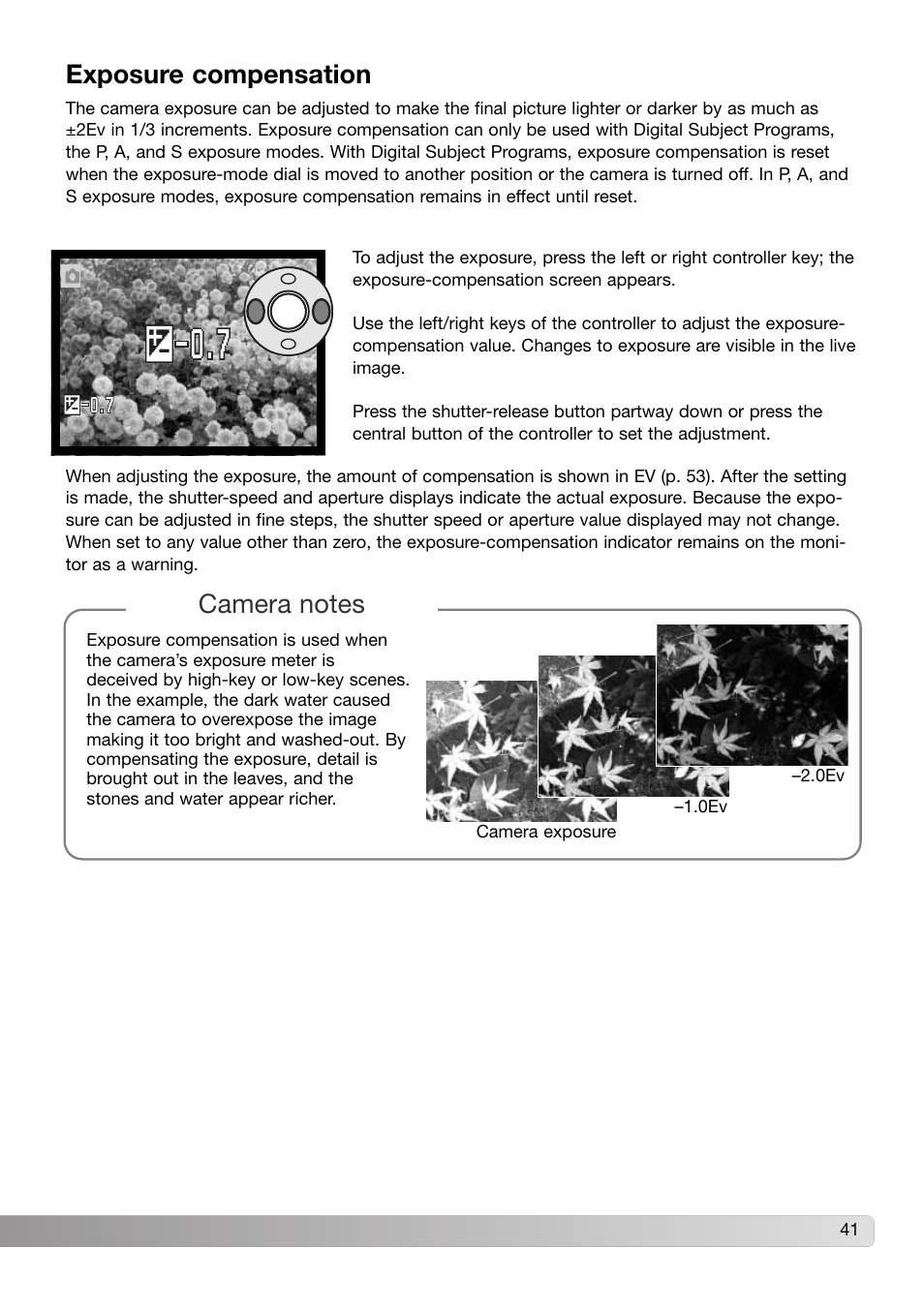 Exposure compensation | Konica Minolta Z3 User Manual | Page 41 / 124