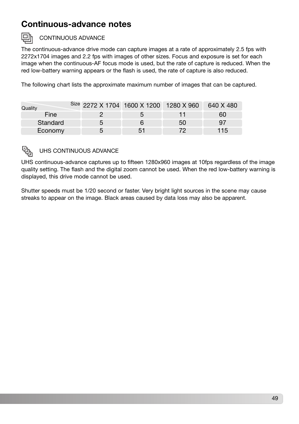 Continuous-advance notes | Konica Minolta Z3 User Manual | Page 49 / 124
