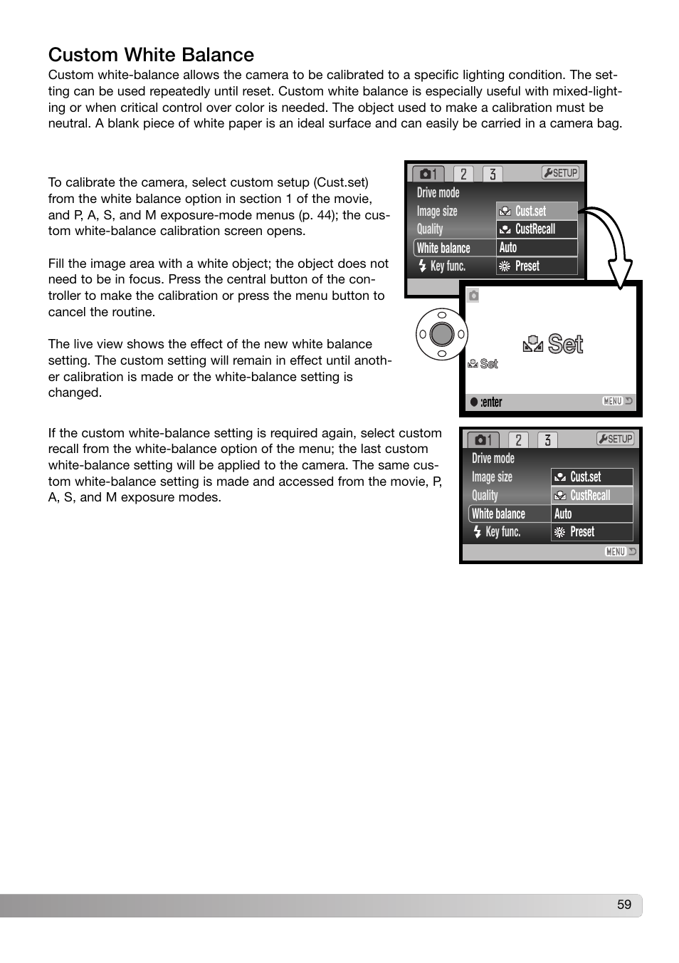 Custom white balance | Konica Minolta Z3 User Manual | Page 59 / 124