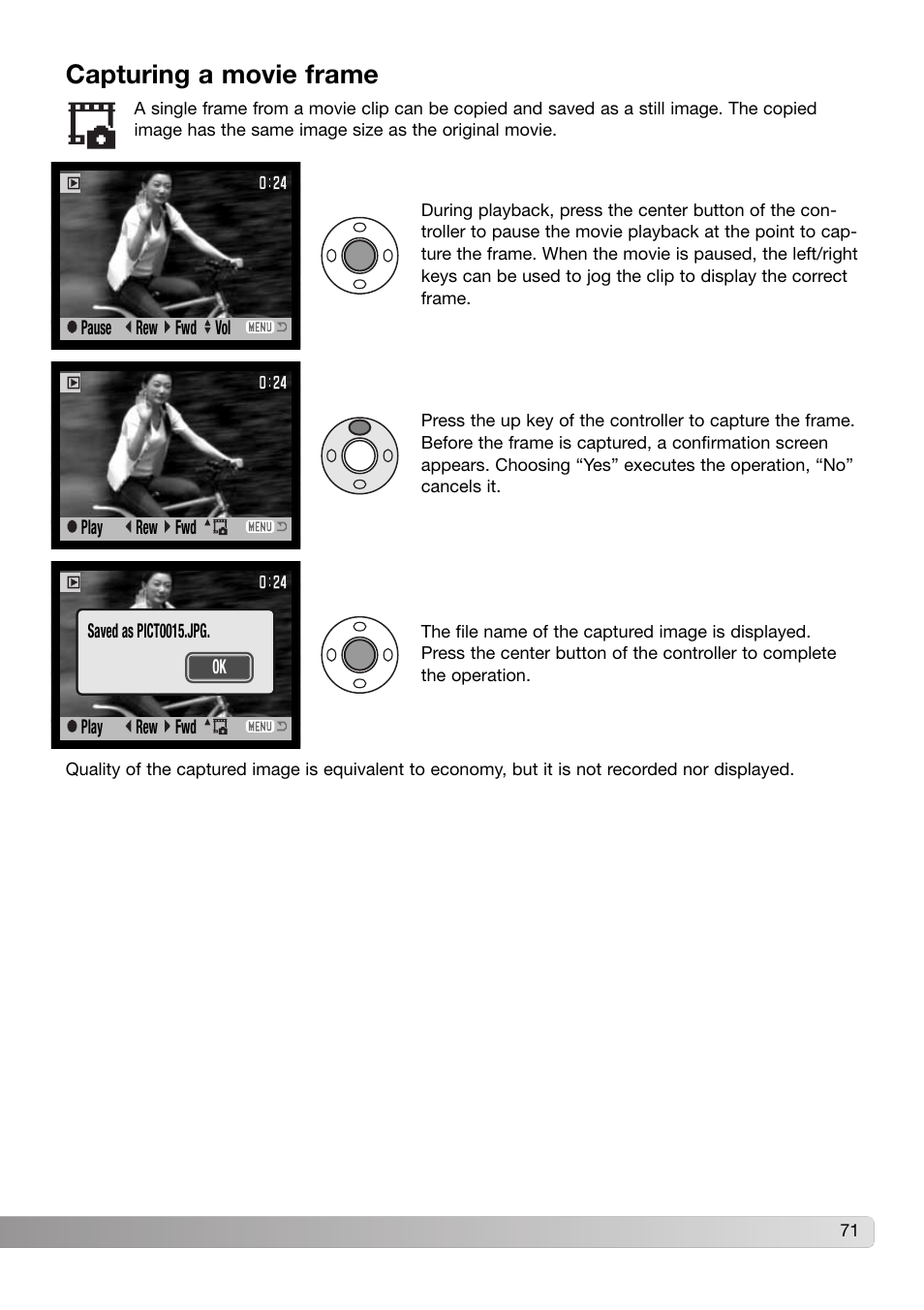 Capturing a movie frame | Konica Minolta Z3 User Manual | Page 71 / 124