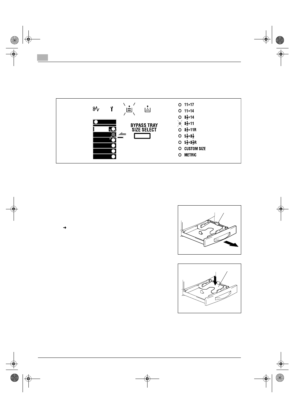 2 when the add paper indicator lights, Adding paper, P.8-4) | R” (p.8-4) | Konica Minolta Printer Copier User Manual | Page 132 / 168